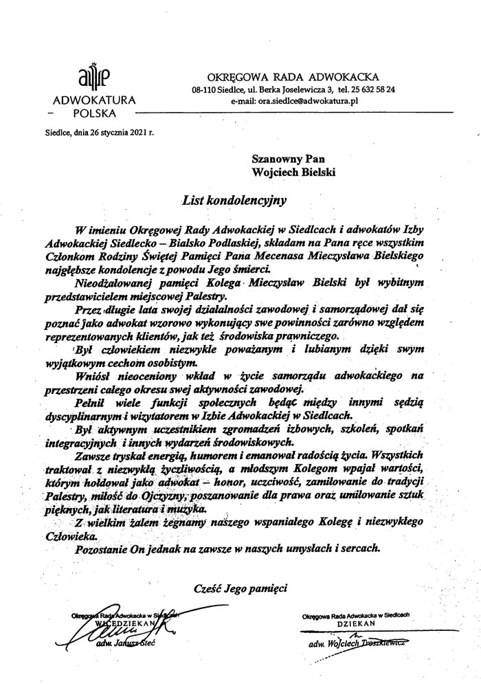 List kondolencyjny